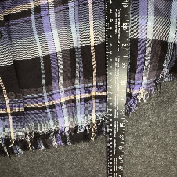 Cloth & Stone Shirt Womens Medium Purple Plaid Button Up Fringe Hem Rayon Casual - Picture 5 of 7